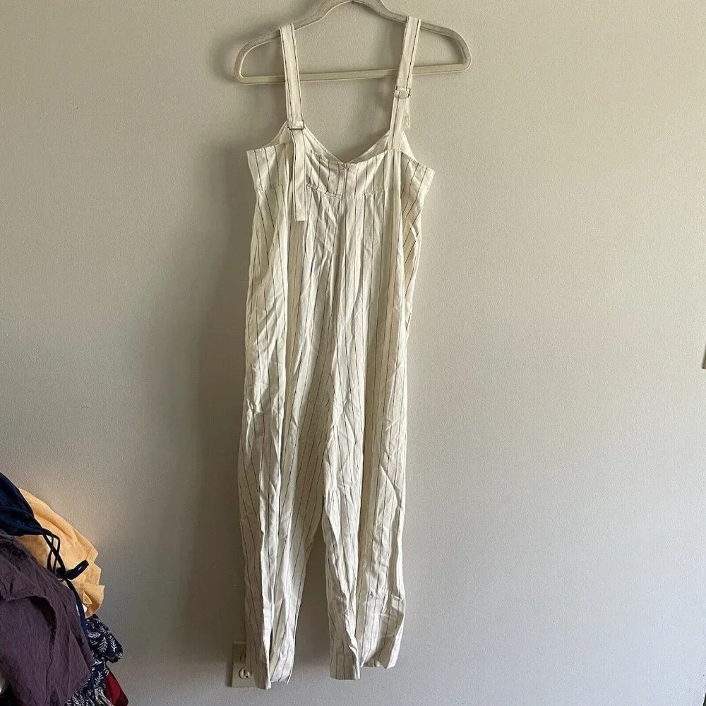 Zara Women S Ivory Striped Linen Blend Sleeveless Wide Leg Crop Jumpsuit NWT